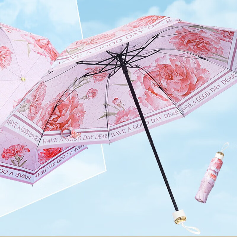 夏季双面双花晴雨两用伞防晒双层印花太阳伞女遮阳反向伞风暴伞 手动双层康乃馨【送印花包】