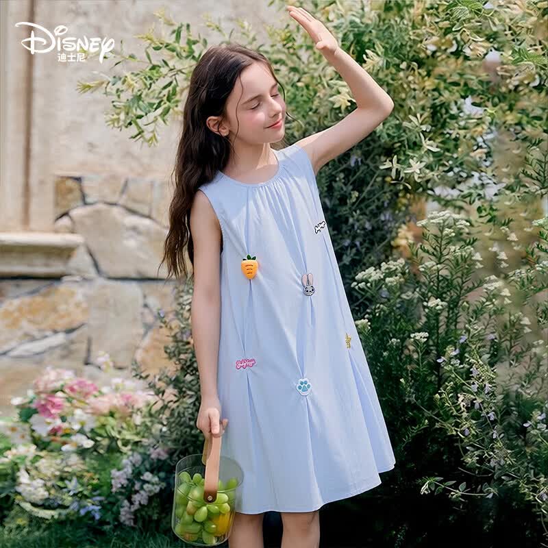 迪士尼(Disney)童装女童连衣裙2026夏季新款儿童公主裙女孩短袖裙中大 蓝色(ZYA2SQ112) 150 【建议身高145-155cm,体重70-85斤】