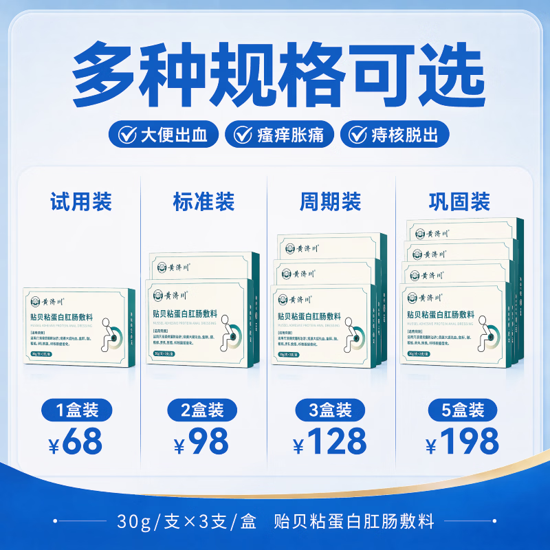 黄济川贻贝粘蛋白肛肠敷料适用于各类痔疮止痒止痛止血专用痔疮膏凝胶 5盒巩固装(重度患者巩固)