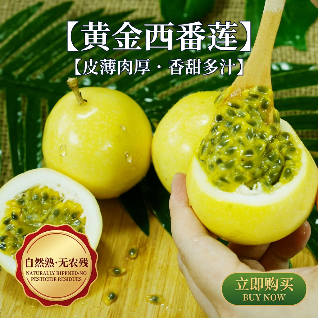 广西百香果水果生鲜当季应季特产钦蜜9号黄金百香果 特大果70-90g净果8.5斤装