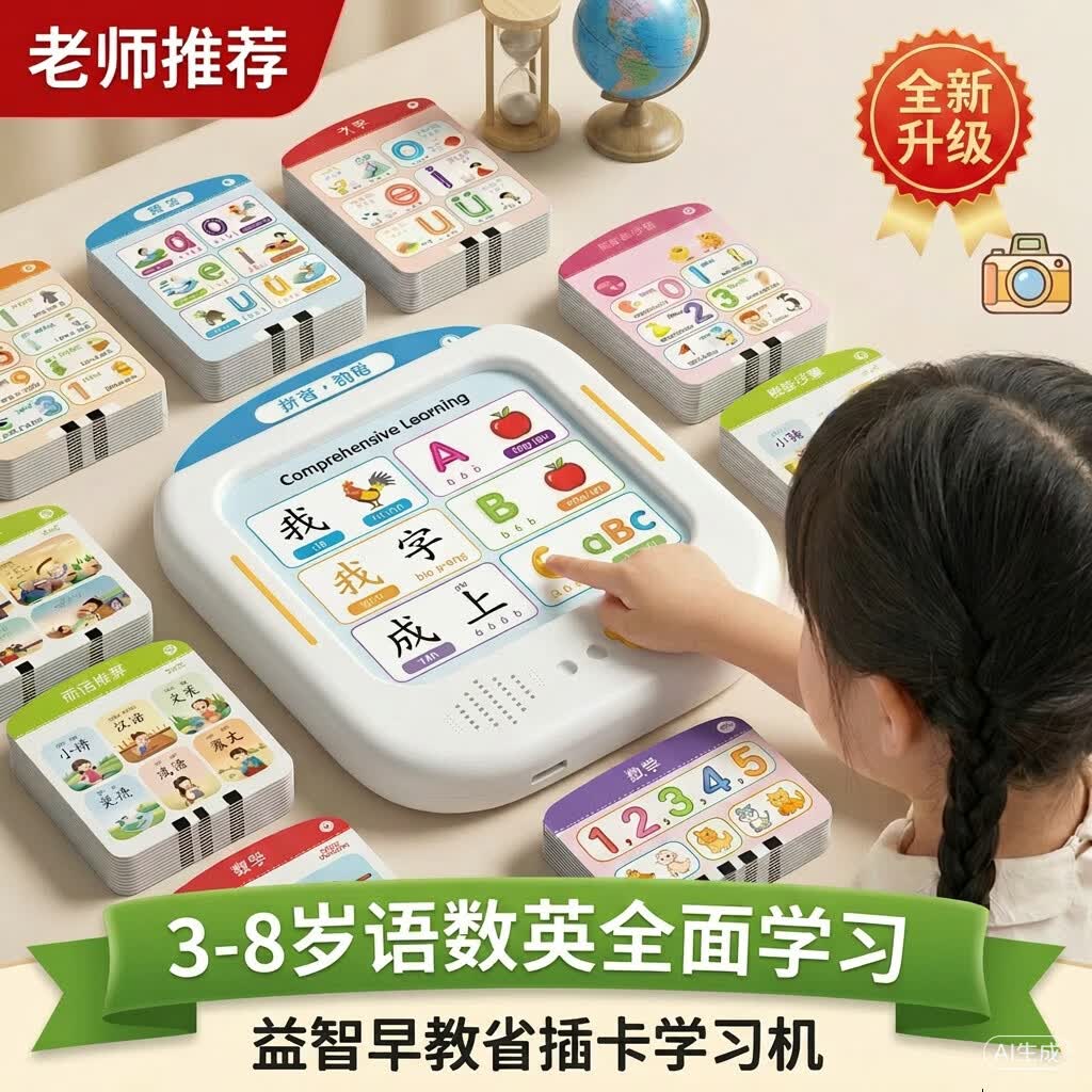 智慧鱼（ZHIHUIYU）早教智能插卡点读故事学习机3-6-9岁益智儿童玩具六一儿童节礼物 【礼盒装】早教插卡机（语数英+思维游戏）160面