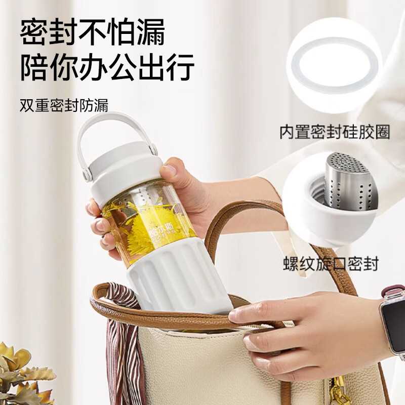 哈尔斯(HAERS)玻璃杯男女士茶水分离便携泡茶杯高硼硅玻璃便携杯子 绿色450ml