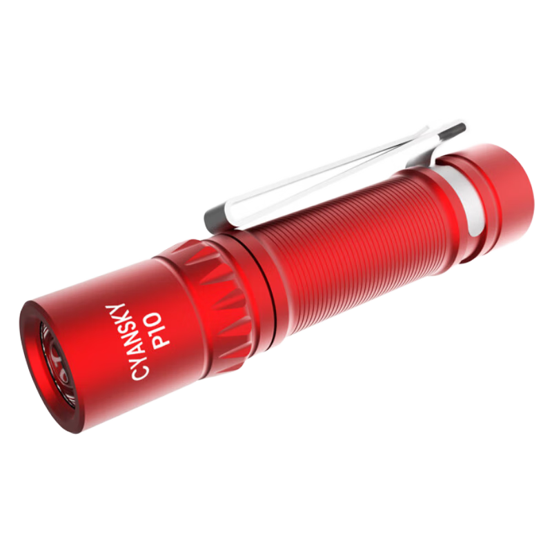 CYANSKY P10小型备用应急随身家用5号AA电池手电筒流明露营强光防水便携 中国红