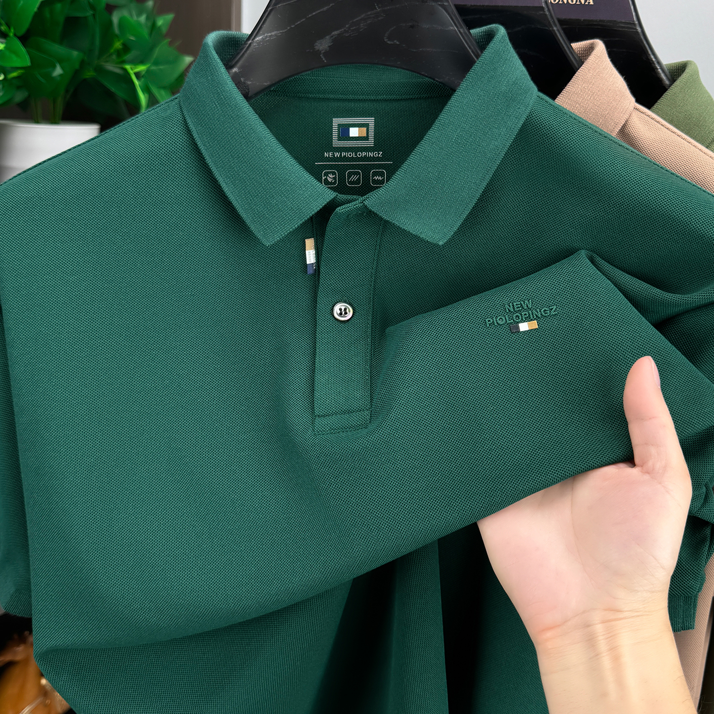 【奥莱撤柜】夏季新款男士短袖T恤休闲翻领POLO衫薄款半袖上衣hzw 深绿色 4XL 适合180-200斤