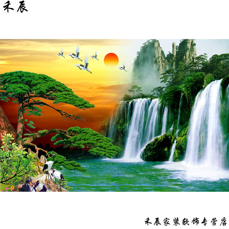 3d墙纸桌面墙上壁画贴纸自粘瀑布海报定做山水画河流树林森林自然风景