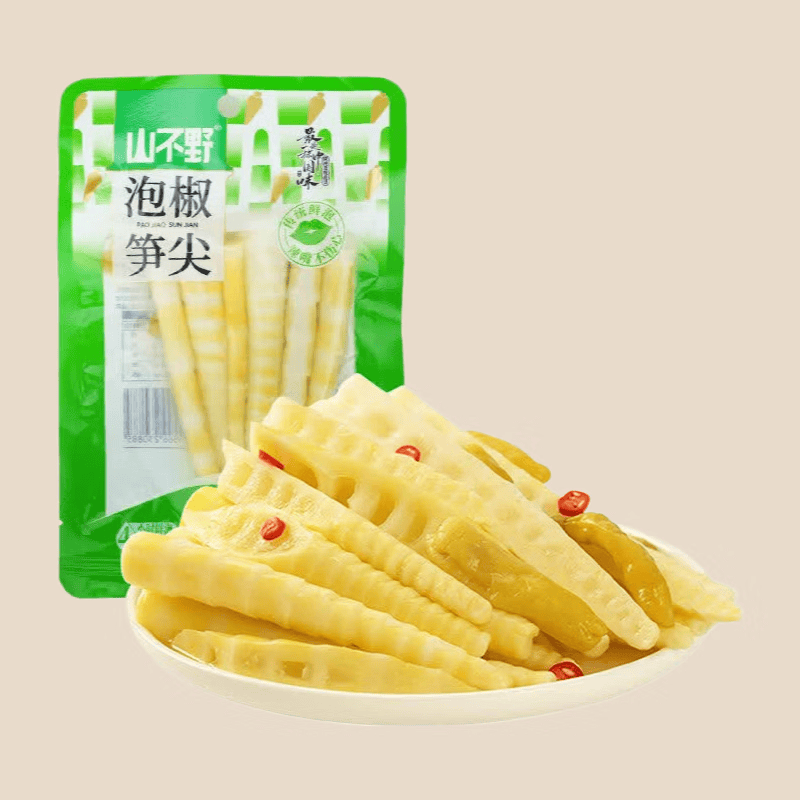山不野泡椒竹笋脆笋酸辣笋尖网红解馋辣味即食小包装年货零食竹笋 商超【大袋装100g*18袋】