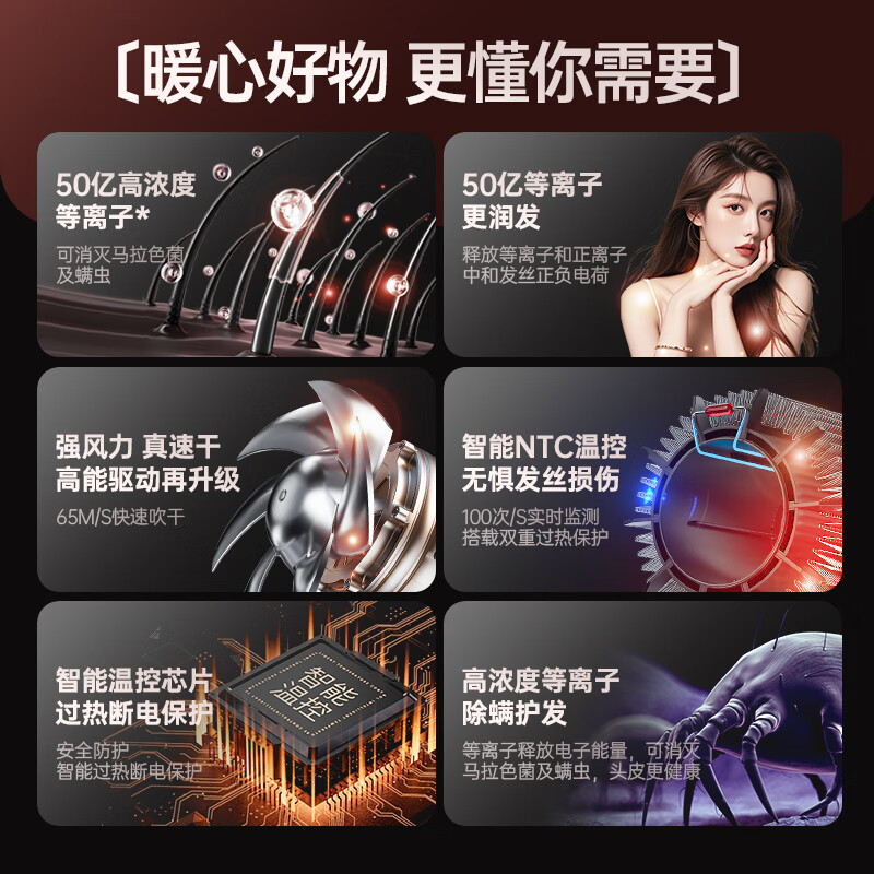 戴森德乐【新款学生宿舍】吹风机家用静音负离子大功率不伤发800w1200w安全不断电电吹风速干酒店批发送礼 学生款【哑光黑】1200w蓝光护发