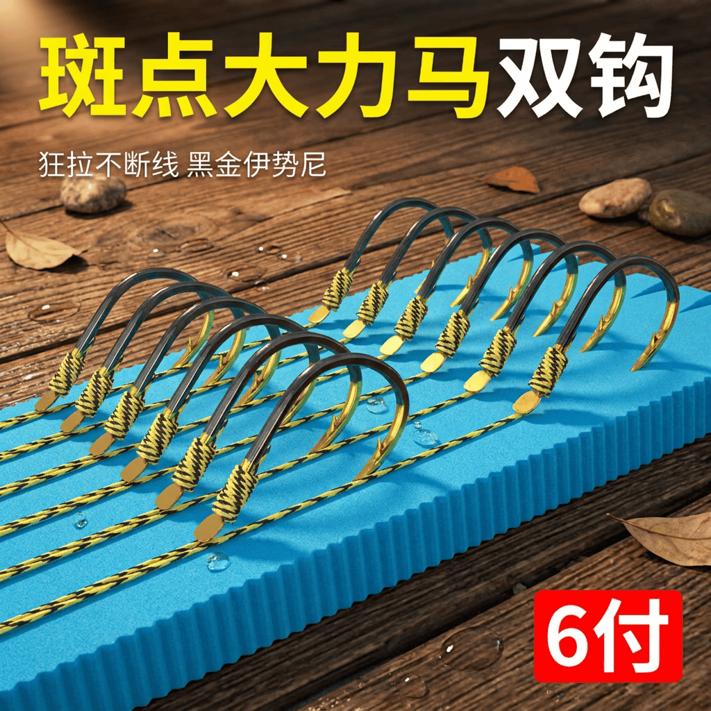 PE大力马大物子线双钩巨物精绑超硬伊势尼手工成品鱼钩专攻鲫鲤草 12付装 子线4.0+12号钩