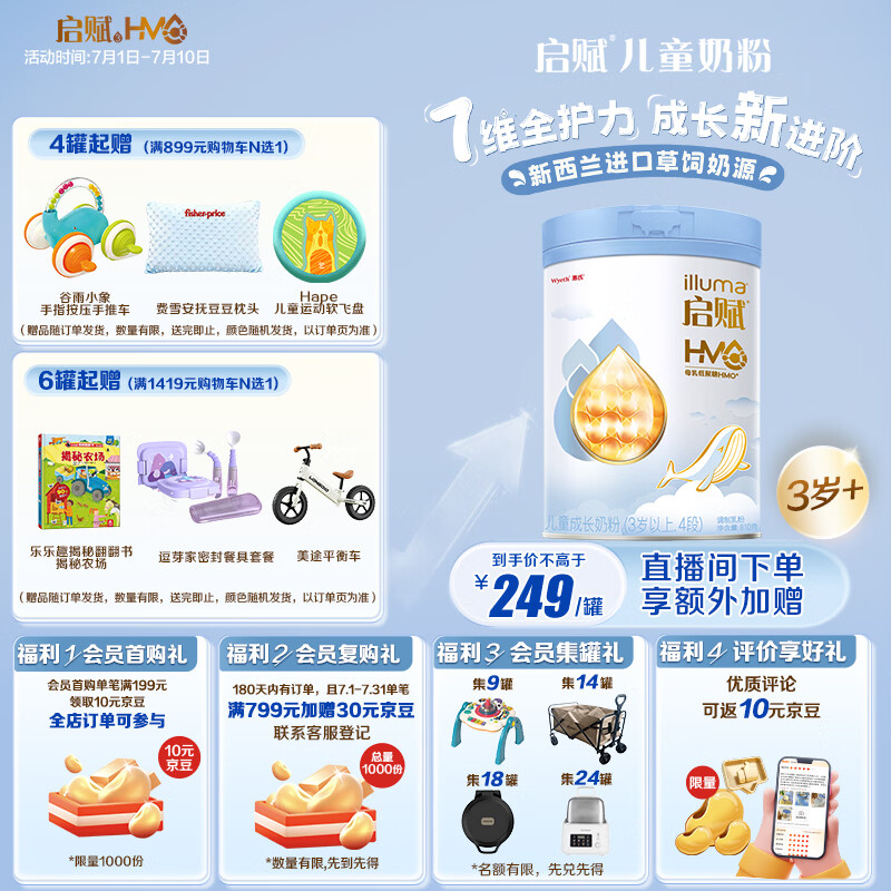 惠氏（Wyeth）【全新7维进阶】启赋蓝钻4段 HMO儿童成长奶粉810g