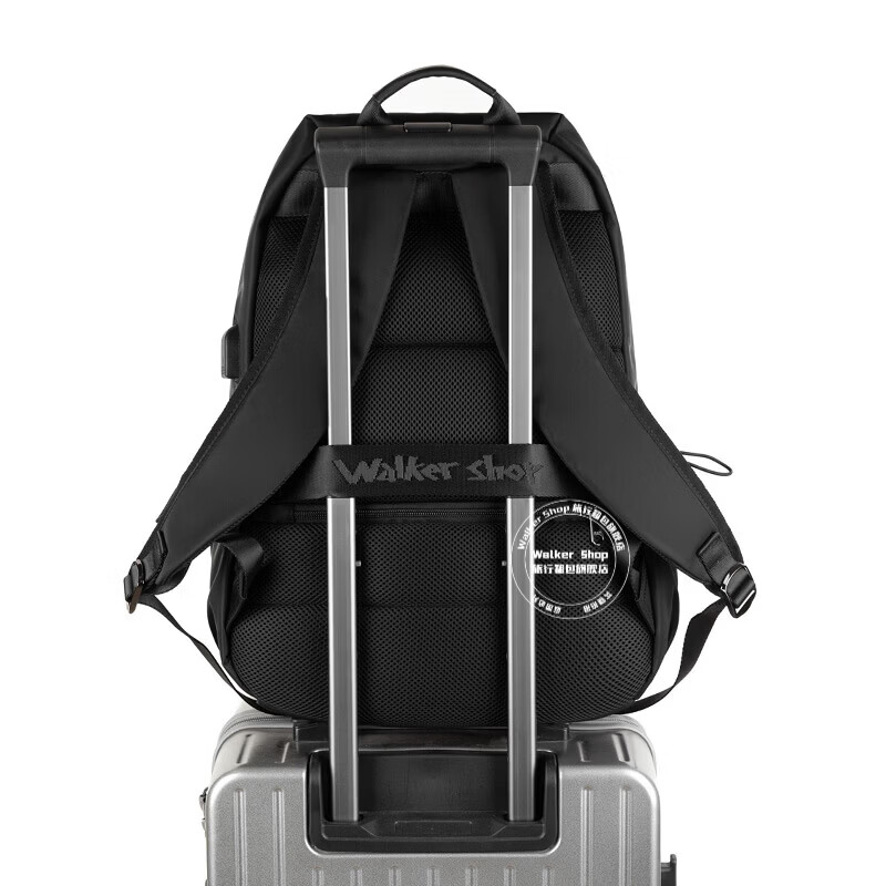 Walker Shop【品牌精选】双肩包男商务轻便旅行书包商务电脑大容量背包男士 黑色升级款【礼盒装/京仓发货/次日达】 30*18*45cm