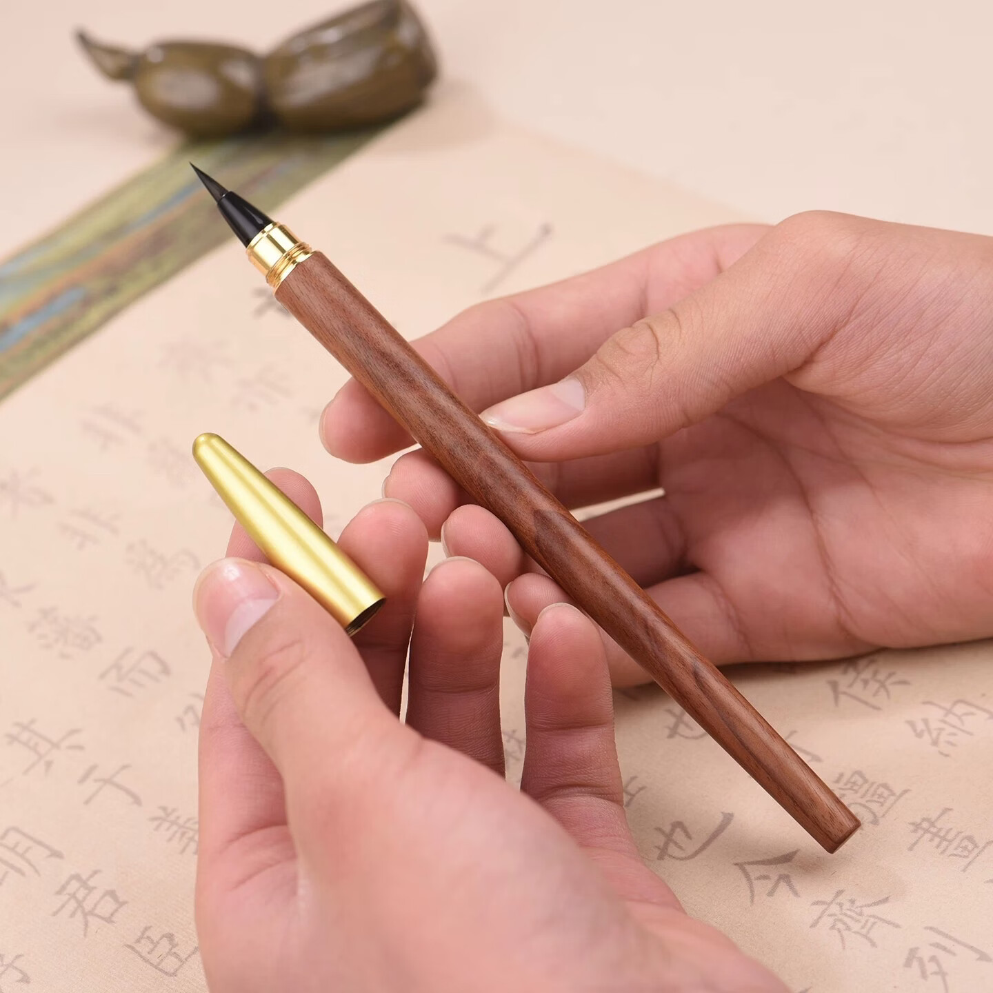 金克【匠心造】实木笔杆国风钢笔式毛笔小楷书法练字专用狼毫笔秀丽软笔头毛笔学生成人墨囊墨水练字笔 国风酸木枝上林赋礼盒套装 小楷