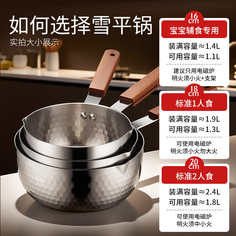 德世朗(DESLON)纯钛雪平锅无涂层奶锅婴儿辅食锅加厚汤锅一锅多用磁炉通用 雪粼纯钛多用锅-20 20cm