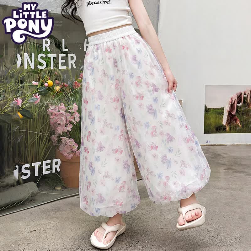 小马宝莉花苞裙裤女夏季新款休闲裤小个子薄款宽松垂感阔腿裤高腰显瘦裤子 白色 110 身高建议100-110CM