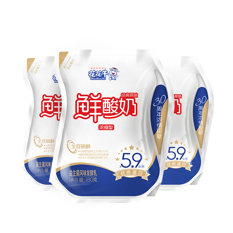花花牛浓缩型鲜酸奶益生菌风味发酵乳整箱 浓缩型鲜酸奶180g/袋 12袋