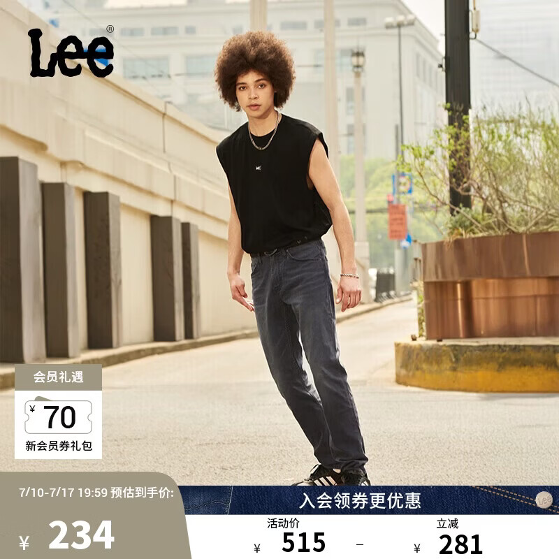 Lee凉凉裤726标准直脚轻薄黑灰色男牛仔裤休闲潮流