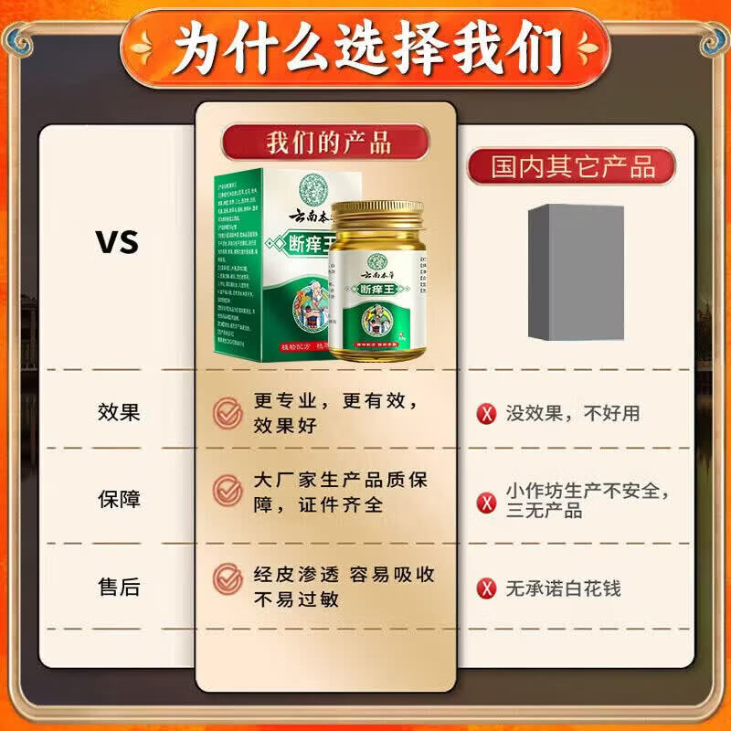 云南本草止痒断痒王杀菌100%特傚膏皮焱湿诊真菌皮肤干燥瘙痒止痒皮肤瘙痒 50g*1盒特效膏 1