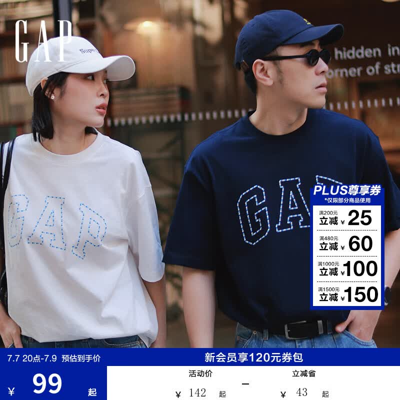 盖璞Gap男女装2026春季新款纯棉logo字母宽松短袖T恤百搭上衣 海军蓝 868224 M (170/92A)亚洲尺码