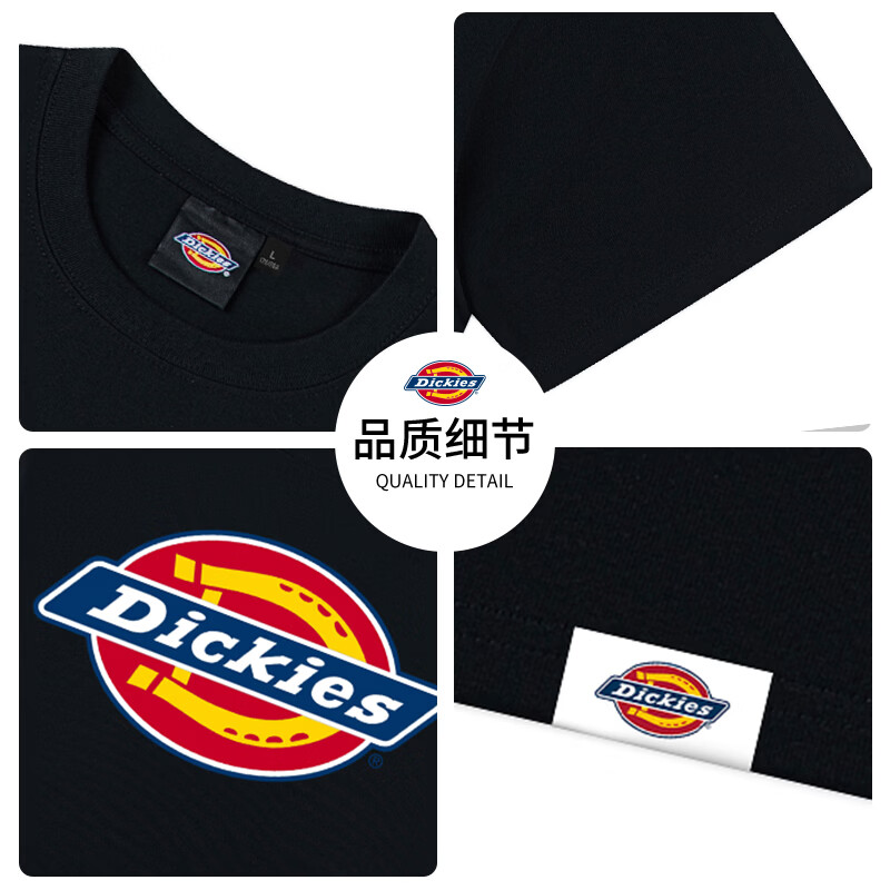 Dickies帝酷适T恤男短袖经典LOGO圆领印花宽松纯棉透气半袖上衣男女同款 黑色 【官方正品】 L 175-180cm/70-80kg