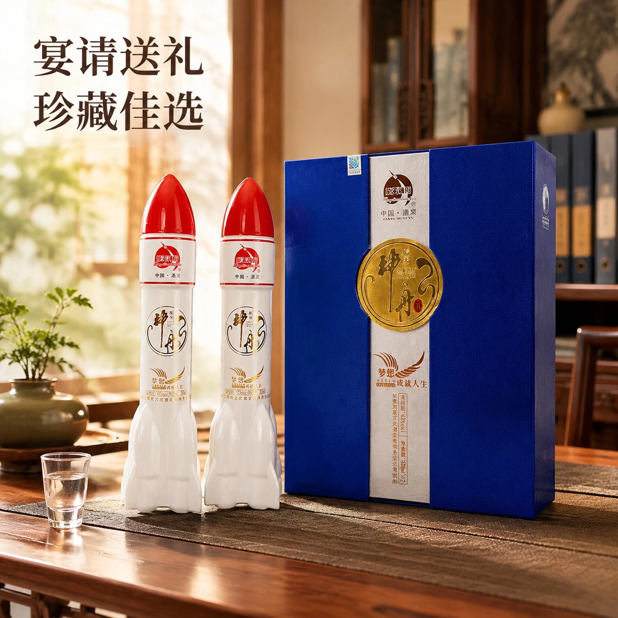 汉武御一斤双支神舟 浓香型白酒500ml*2瓶礼盒装 甘肃酒泉航天收藏送礼 42度 500mL 2瓶 (礼盒装)