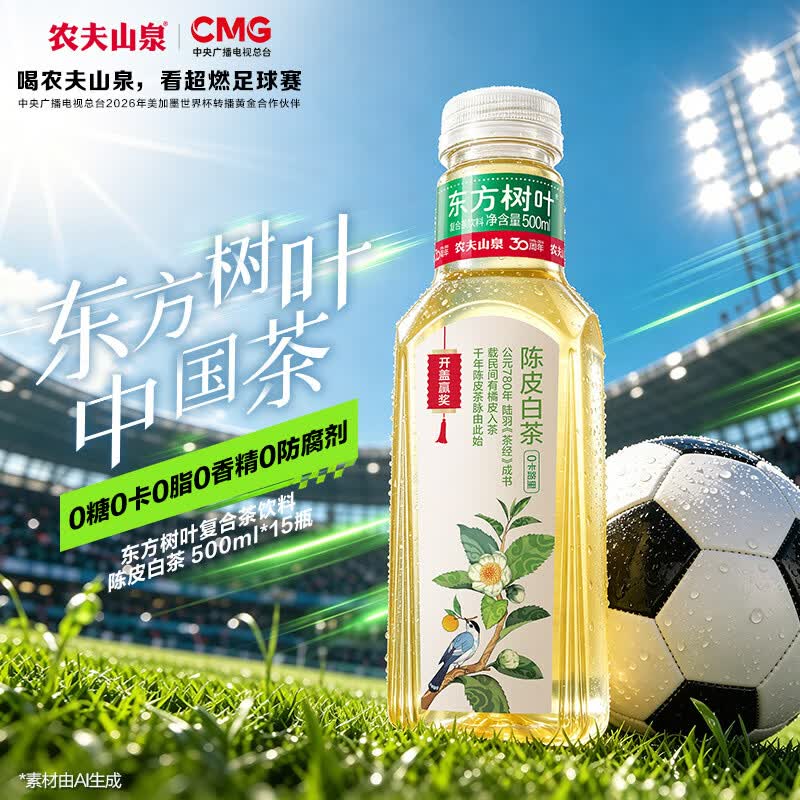 农夫山泉【新口味】东方树叶陈皮白茶500ml*15瓶无糖茶饮料0糖0脂0卡