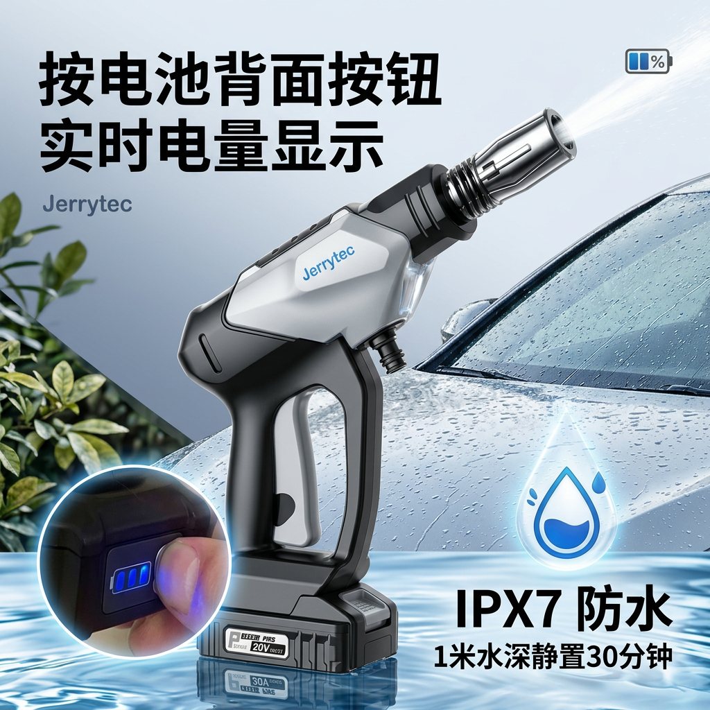 杰瑞泰(JERRYTEC)汽车无线洗车机洗车枪高压枪水枪洗车神器冲洗机纯铜电机五米水管 200W 洗车套装单电-水蜡毛巾水桶