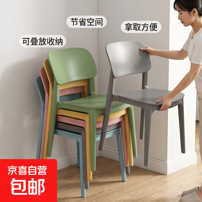 餐椅加厚塑料靠背椅家用餐桌吃饭椅可叠放靠背凳子简约北欧椅 6把装备注颜色无备注默认发灰色