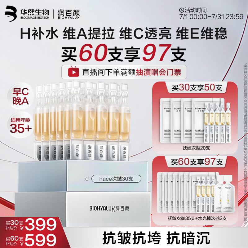 润百颜华熙生物HACE次抛精华30支早C晚A抗皱紧致护肤品生日礼物