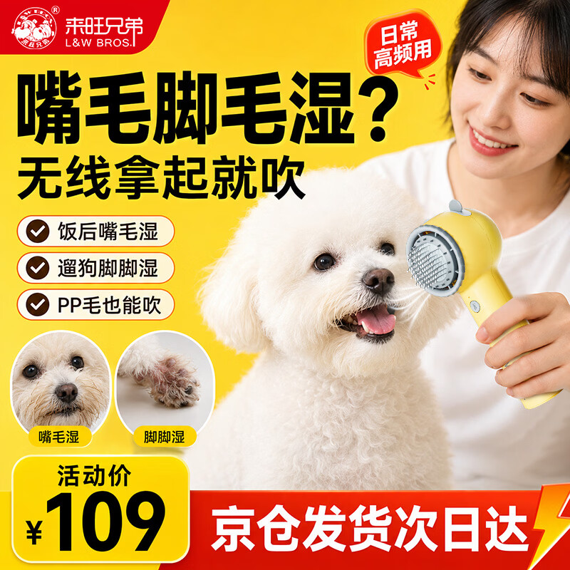 来旺兄弟宠物吹风机猫咪狗狗梳毛拉毛造型吹毛一体机无线充电款