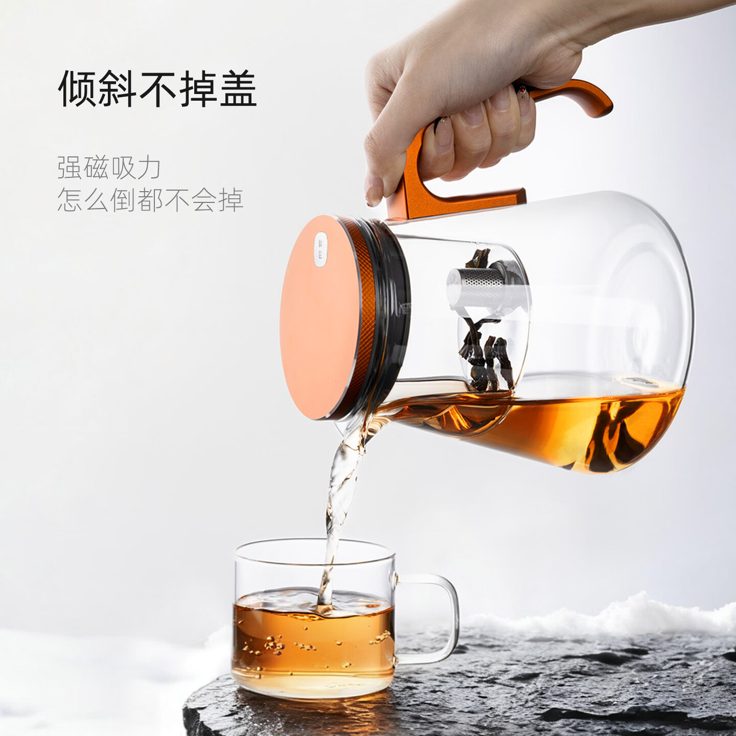 邦田家用高硼硅玻璃泡茶飘逸壶茶水分离飘逸杯旋盖下水懒人泡茶器茶壶 胡桃木800ml【手把下水无杆内胆】