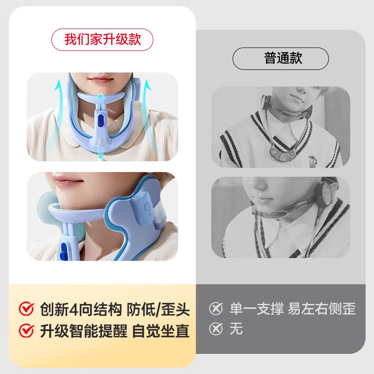 猫太子坐姿矫正器儿童颈托颈椎护颈小学生脖子抬高器防前倾低头纠正器写作业防近视写字姿势矫正器神器 【第5代/后脖支撑】防低头神器(L码)勿忘蓝 70-120斤适用