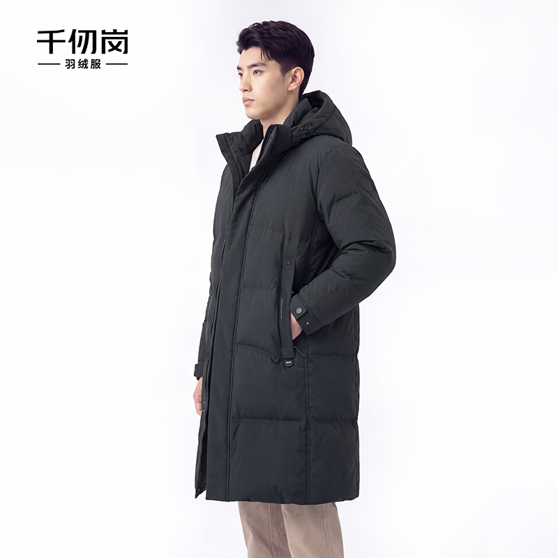 千仞岗秋冬季羽绒服男士长款立领连帽休闲百搭保暖防寒服商务通勤外套 暗影灰 4XL (190)