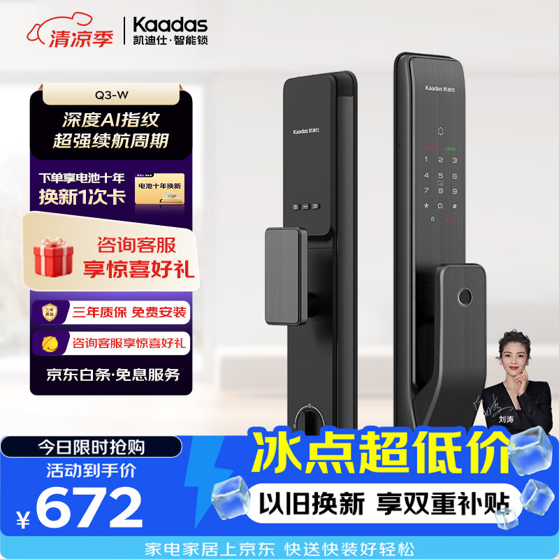 凯迪仕（KAADAS）Q3-W智能锁 WIFI防盗门指纹锁入户门智能门锁密码锁电子锁 Q3-W
