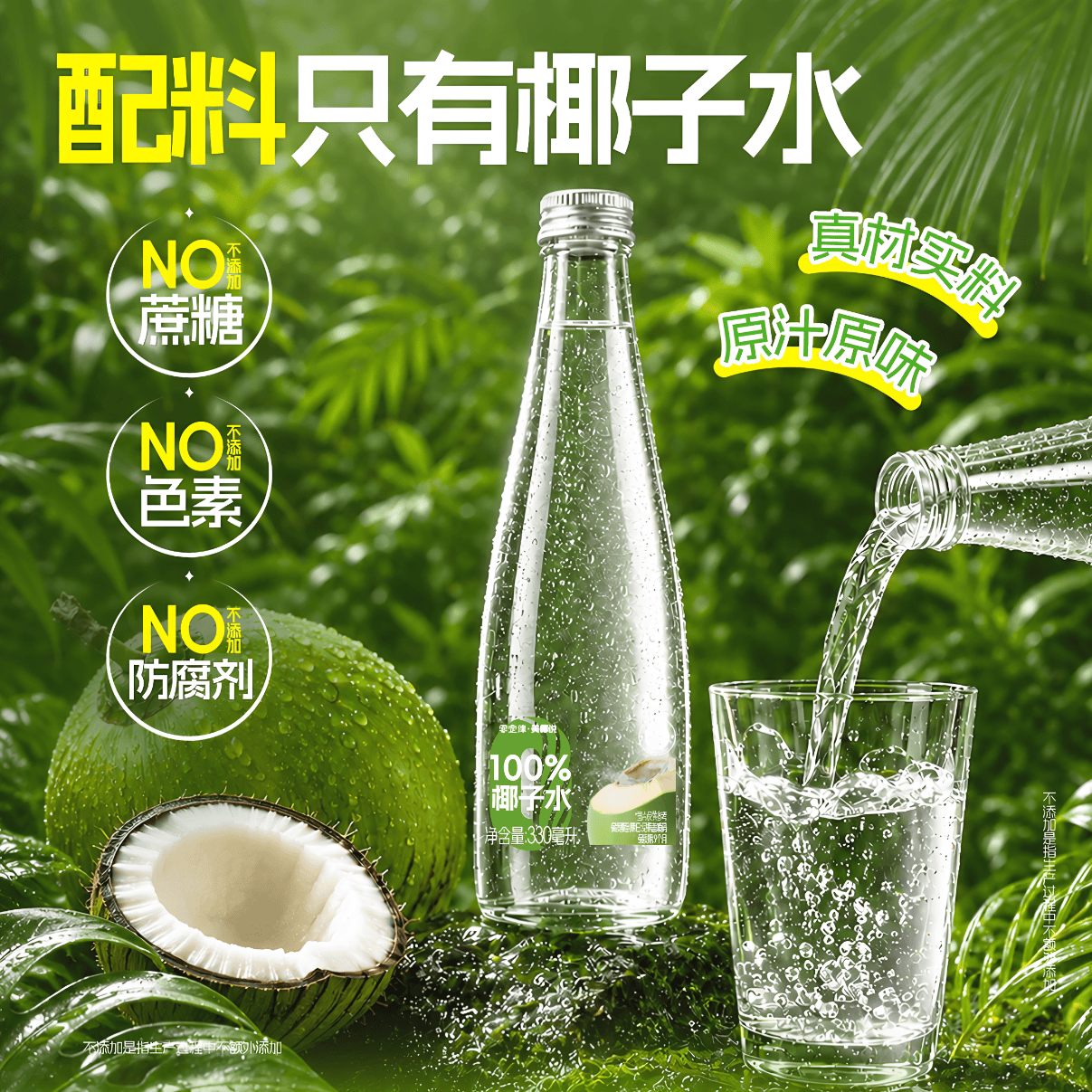 零定律100%椰子水鲜榨椰汁饮料清爽椰子汁电解质健康饮品聚餐整箱6瓶装 【两箱装】椰子水330ml*6瓶