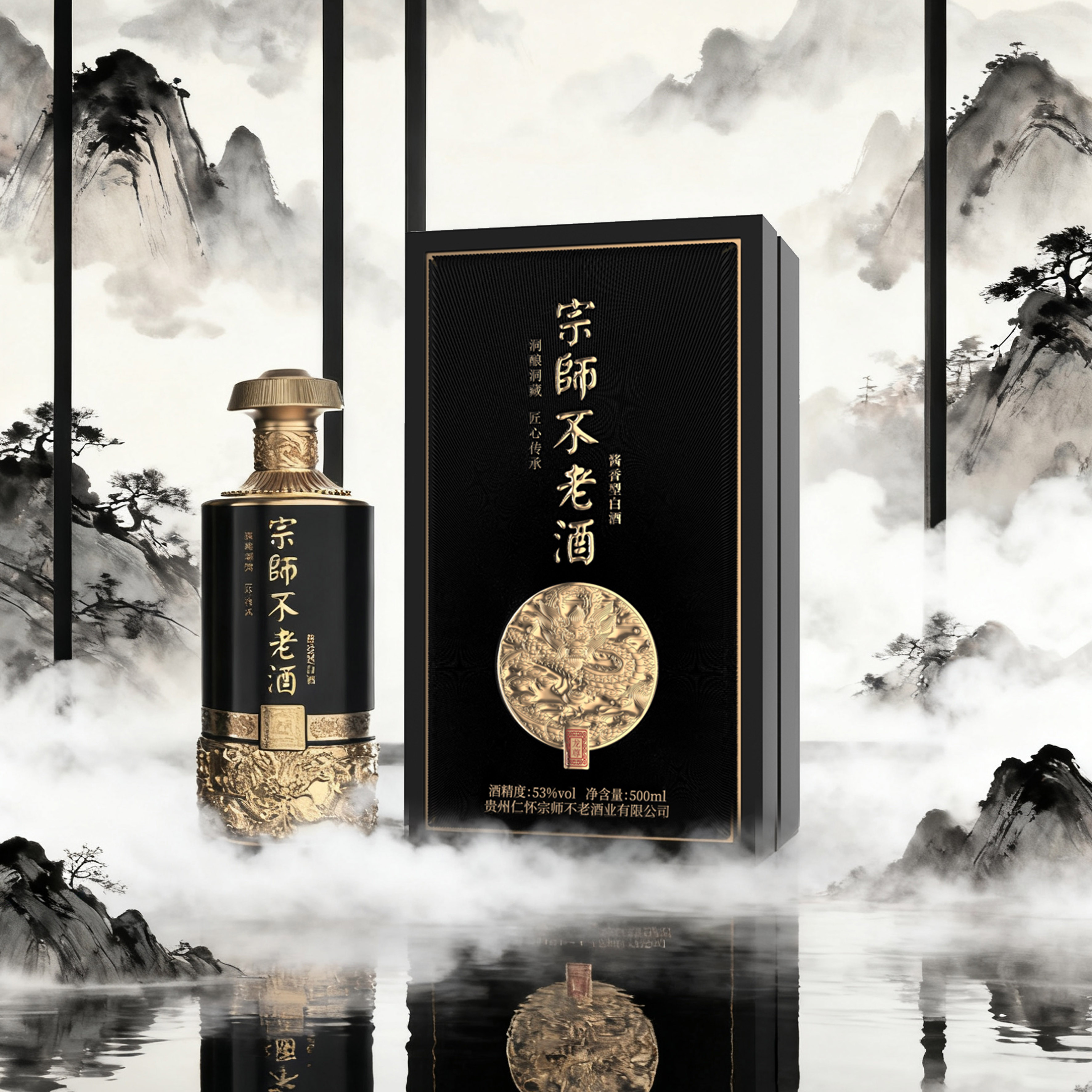 宗师不老酒 龙尊 酱香型白酒 纯粮酿造 商务宴请送礼佳品 53度 500mL 6瓶 【宗师不老·龙尊 原箱】