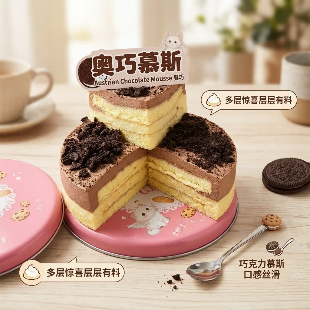 千福肴罐子蛋糕动物奶油千层慕斯盒子蛋糕下午茶罐罐蛋糕甜品300g/罐 芒果1盒+奥巧1盒【赠勺子】