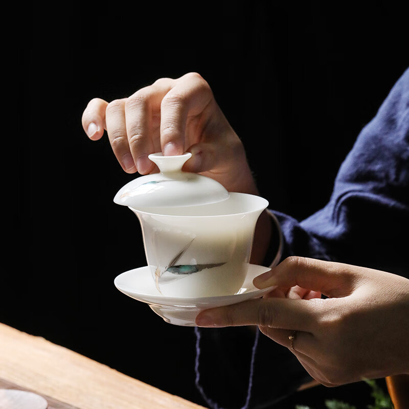 盖碗博为德化白瓷盖碗茶杯功夫茶具家用现代简约陶瓷泡茶器青竹轩多少钱？质量值得入手吗？