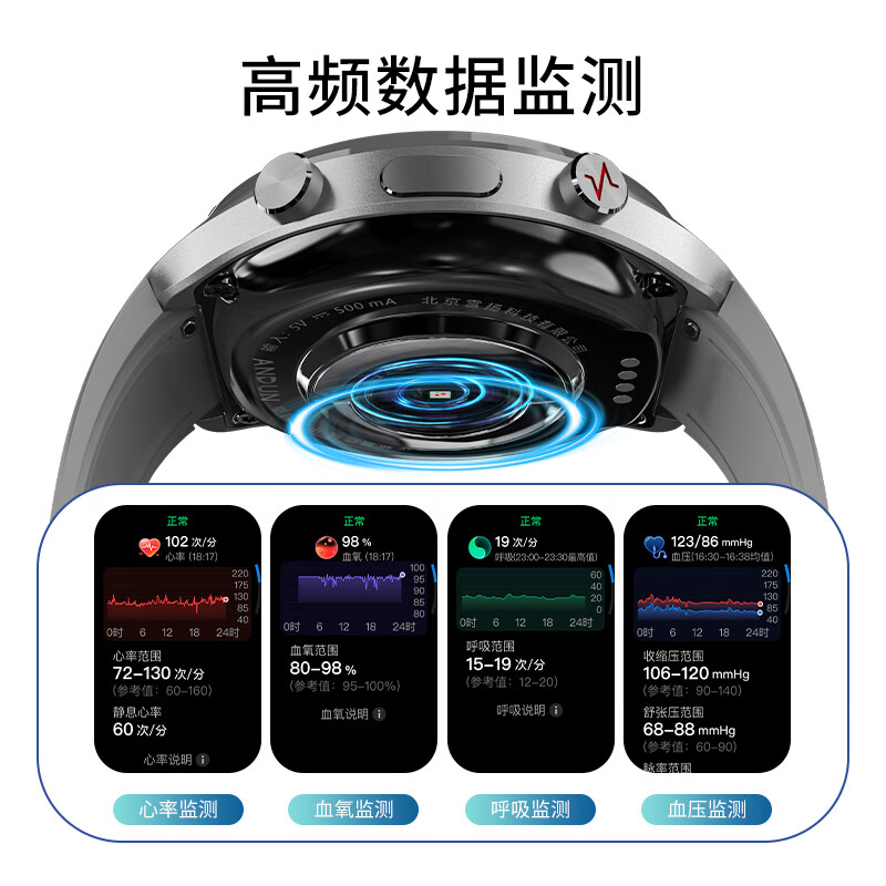安顿【新品5X】健康预警手表心梗脑卒中风险预警血压血糖趋势睡眠心率血脂血氧智能健康老人送父母礼 5X曦合之光-陨石灰+送表带-35项服务