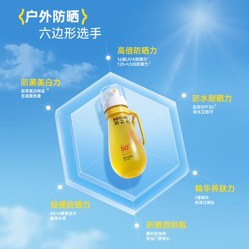 RE:CIPE RE:CIPE玥之秘水晶防晒霜喷雾高倍防晒清爽SPF50+PA+++ 【可上飞机高铁】美白防晒喷雾88ml*2