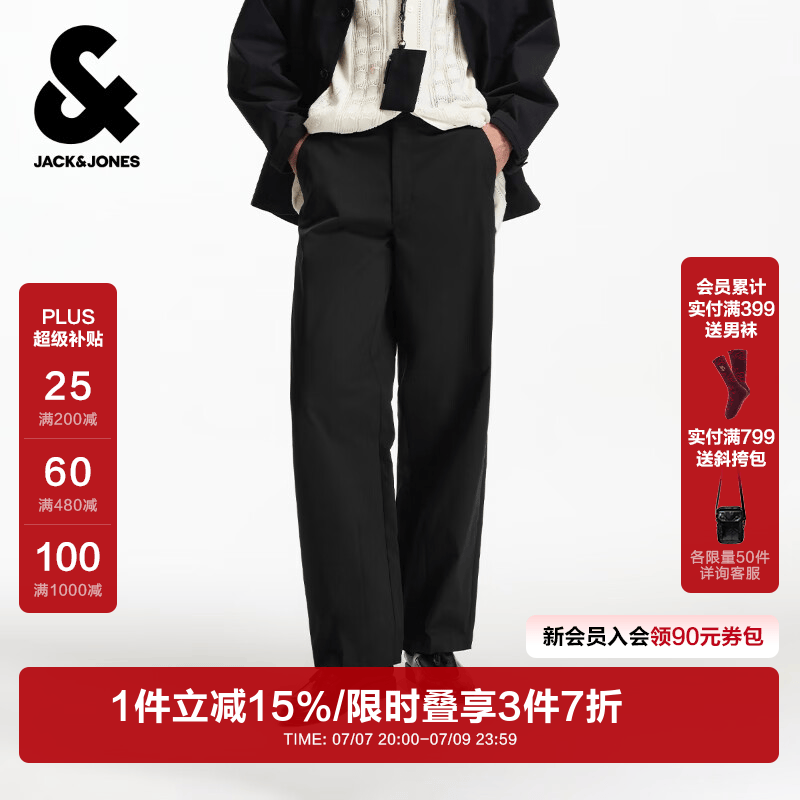 杰克·琼斯（JACK&amp;JONES）男装夏季休闲百搭新款宽松廓形宽腿长裤裤子225314055 E40黑色 32 175