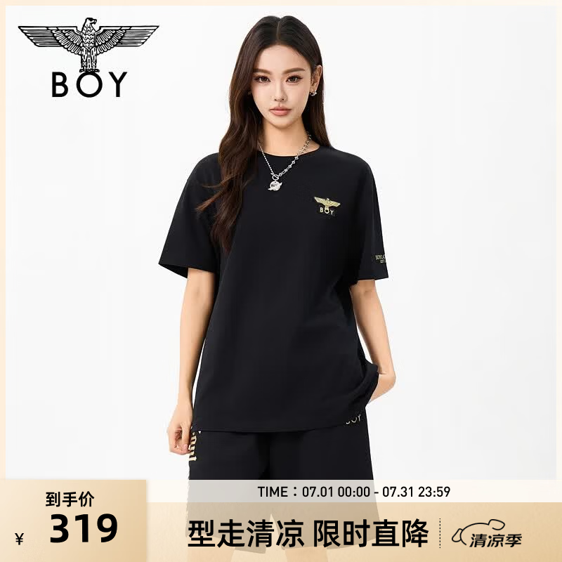 BOY LONDON经典潮牌绣花鹰标短袖2026夏季新款男女潮牌T恤N01082 黑色 XS