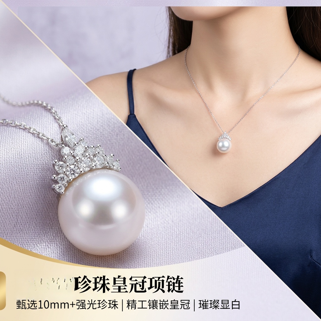 S925银项链珍珠项链女高级感时尚轻奢锁骨链小众送女友七夕送闺蜜 10-11mm银色S925银链 戴妃款