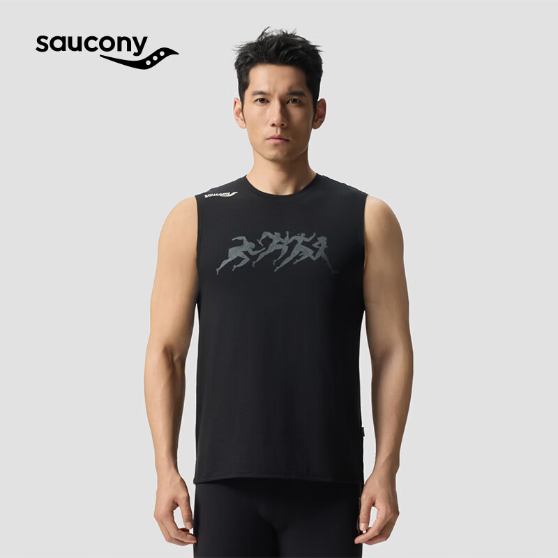 SAUCONY跑步艺术家索康尼男子天然抗菌防汗味美利奴羊毛运动背心