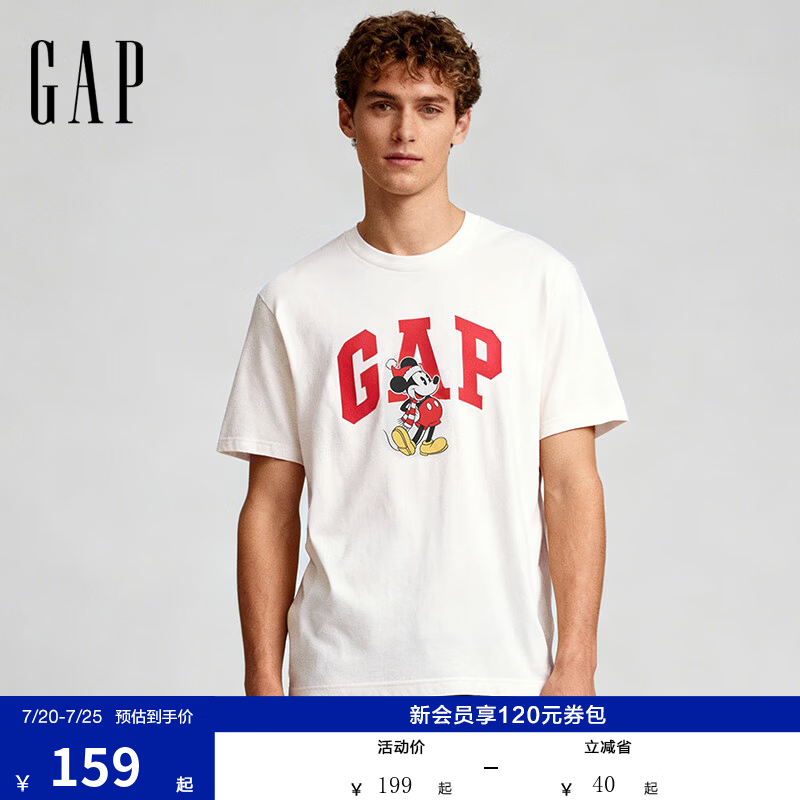 盖璞Gap男女装夏季款纯棉卡通印花logo短袖T恤上衣美版 白色 821805 S 美码 M亚洲码175/92A