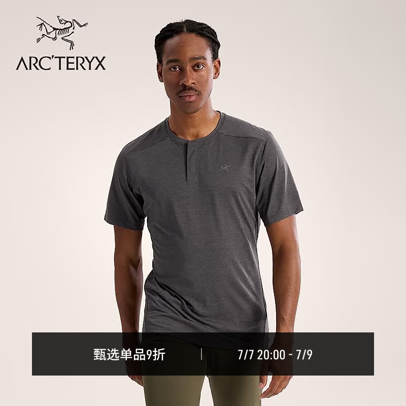 ARC'TERYX始祖鸟 KADEM HENLEY SS 男子 运动短袖T恤 BLACK HEATHER/黑灰色 L