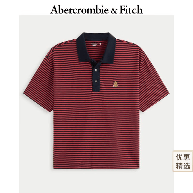 Abercrombie &amp; Fitch【重磅POLO】男装25夏季美式条纹棉质POLO衫短袖T恤124-5570 红色条纹 2XL  (185/124A)