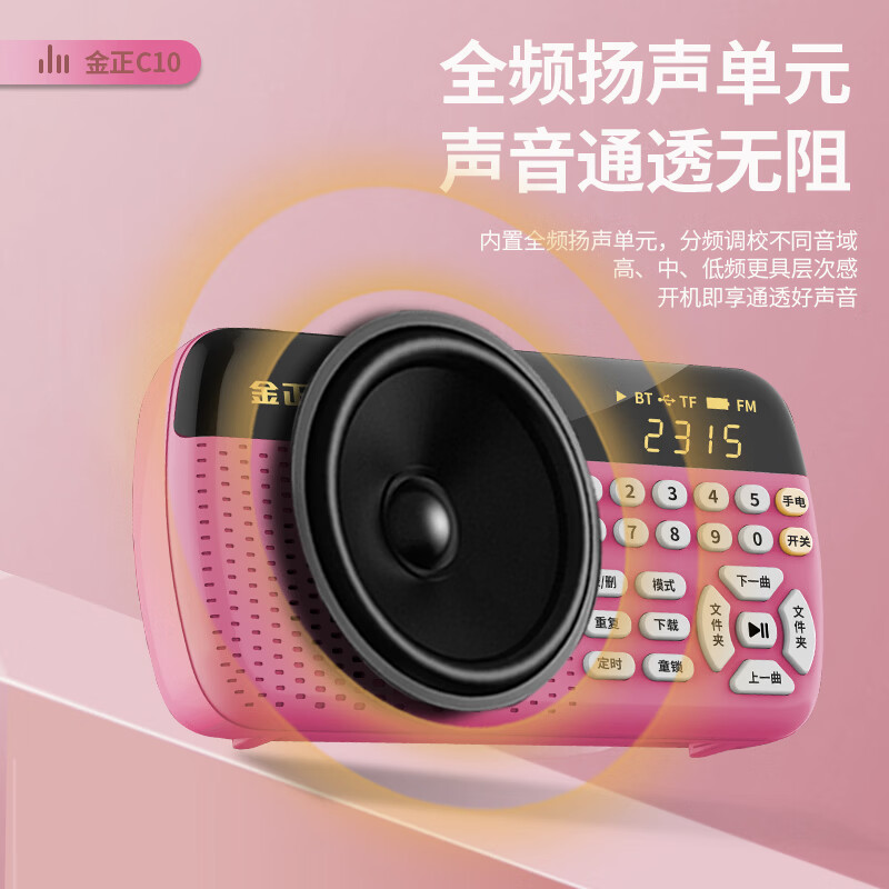 金正C10 随身蓝牙插卡播放器 FM 收音定时录音 配2800首儿歌 TF卡 儿童早教故事机 全频音质便携小音响 天空蓝 【基础款】C10主机