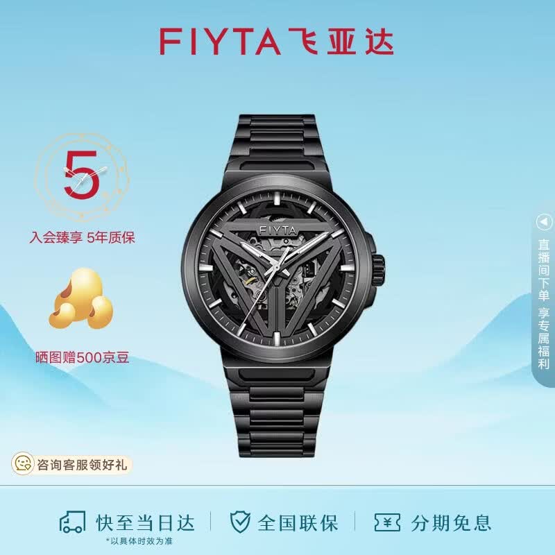 飞亚达（FIYTA）星际系列“太空舱”  酷黑镂空机械国潮男表 节日礼物送男生