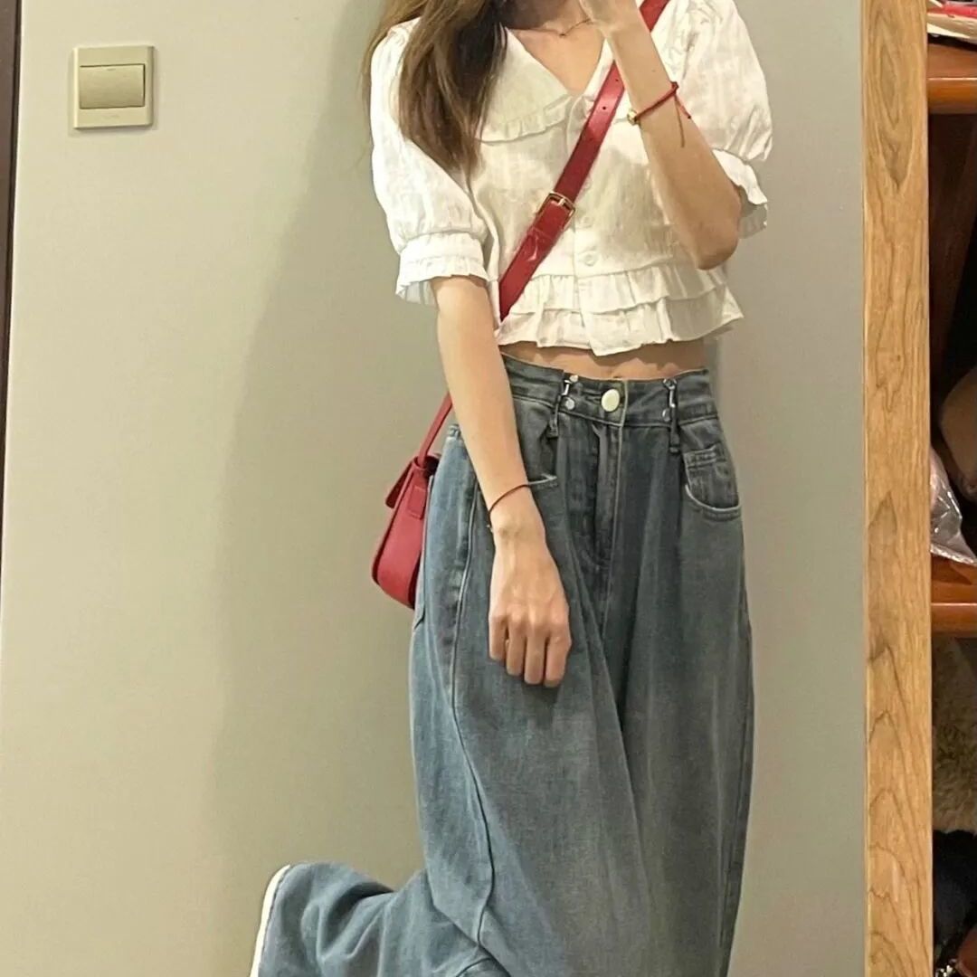 踏丽虹夏天女生裤子女学生夏季高中生初中生女装阔腿裤韩版韩版复古