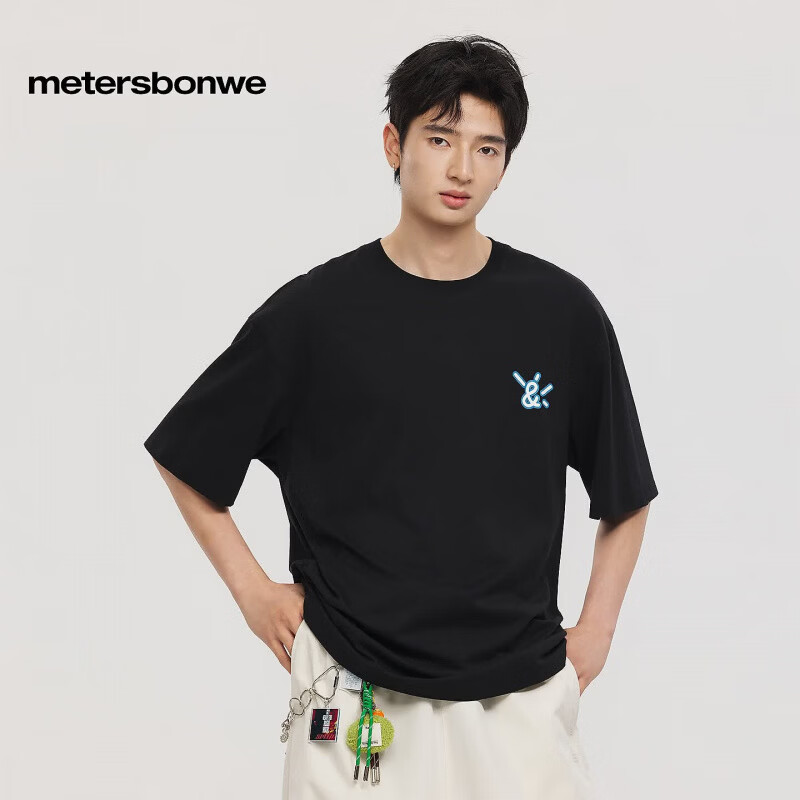 美特斯邦威(Meters Bonwe)男女后背趣味图案短袖恤t恤夏季新款纯棉休闲上衣 影黑 XL 180/100A