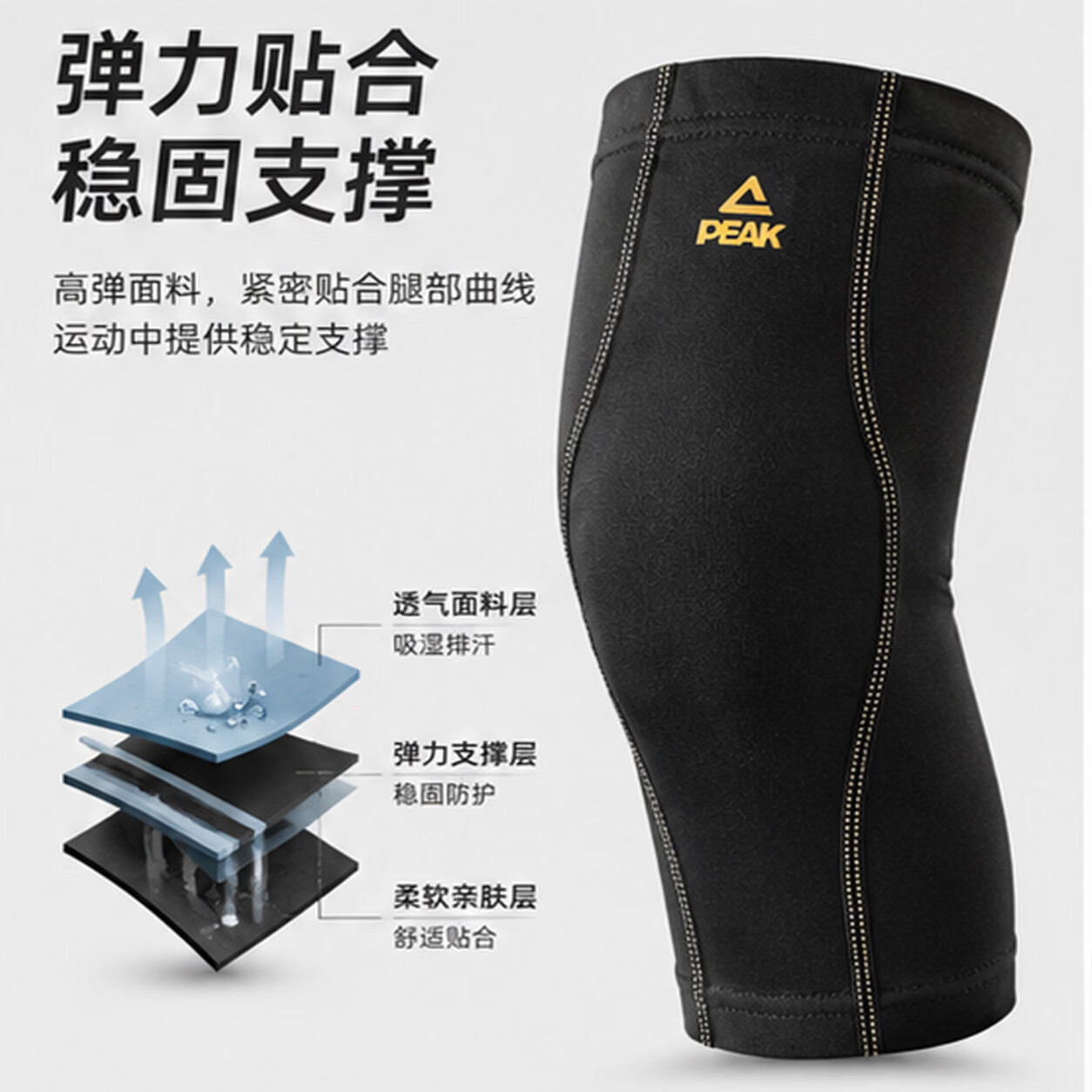 匹克（PEAK）运动护膝篮球跑步专用男专业女关节羽毛球登山护膝盖损伤护具 L码-2只【建议110-140斤】